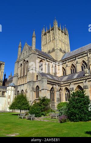 Wells Cathedral et Wells, Somerset, Royaume-Uni, Banque D'Images