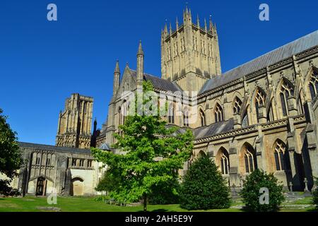 Wells Cathedral et Wells, Somerset, Royaume-Uni, Banque D'Images