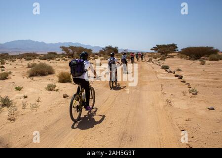 Cycles groupe dans Timna Park, l'Arava, Israël Banque D'Images