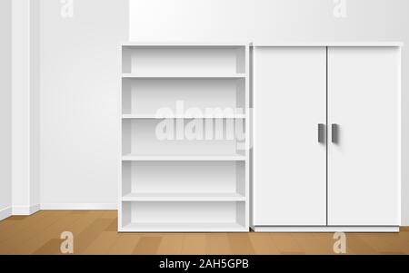 Armoire blanche et de présenter en Chambre Illustration de Vecteur