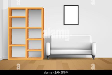 Canapé en bois blanc et de présenter en Chambre Illustration de Vecteur