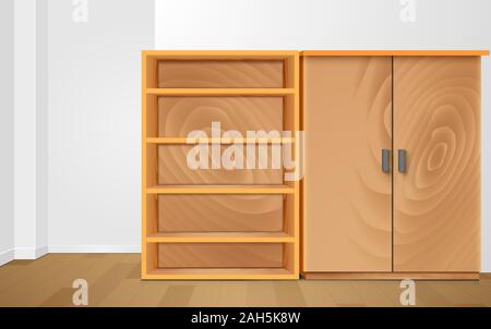 Armoire en bois et de mettre en valeur dans la salle blanche Illustration de Vecteur