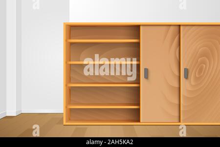 Armoire en bois et de mettre en valeur dans la salle blanche Illustration de Vecteur