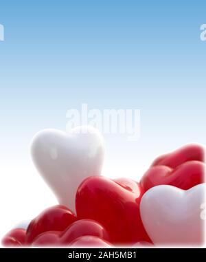 Forme de coeur rouge et blanc, l'espace d'écriture baloons Banque D'Images