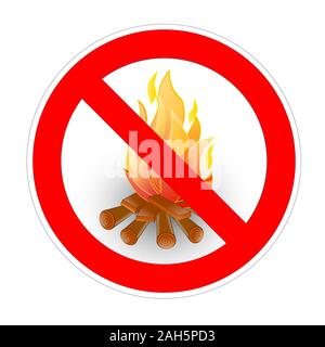 Aucun feu de camp interdit signe, symbole d'interdiction rouge Banque D'Images