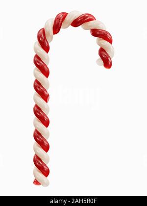 Close up of Candy Cane isolé sur fond blanc. Le rendu 3d illustration Banque D'Images
