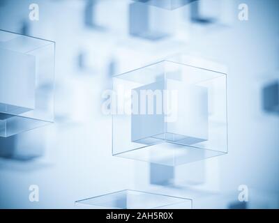 Blockchain Résumé Contexte La technologie des cubes. Le rendu 3d illustration Banque D'Images
