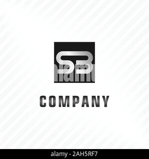 Lettre SB ou S3 2002 Logo Design Template, Logo, Concept Lettermark Couleur argent métallique, fond noir, Rectangle, forme carrée Illustration de Vecteur