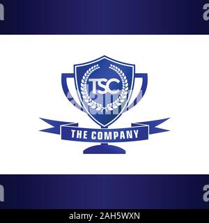 Lettre TSC 2002 Logo bleu, modèle Trophy avec la forme du bouclier et de bannière logo élément Concept, tournoi, ligue, le logo initial Illustration de Vecteur