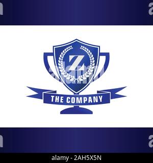 Lettre Z 2002 de Logo bleu, modèle Trophy avec la forme du bouclier et de bannière logo élément Concept, tournoi, ligue, le logo initial Illustration de Vecteur