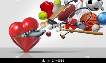 Coeur en santé faites du sport avec l'exercice de l'équipement de sport comme un symbole d'une vie active pour mettre en place un mode de vie dans une santé médical et de bien-être et remise en forme. Banque D'Images