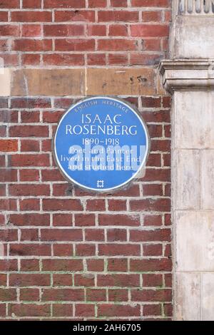 Isaac rosenberg aldgate plaque Banque D'Images