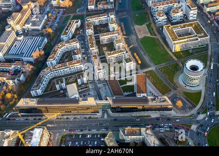 Photographie aérienne, Funke, siège du groupe de médias WAZ, rédaction, CV vidéo sportif Verlag, Jakob-Funke-Platz 1, Agentur für Arbeit Essen, Berliner Pla Banque D'Images