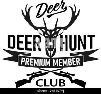 Deer Hunt Club Abstract Vintage label ou logo Template avec bois, Textures et Retro typographie. Aussi bon pour les affiches, les Écorcheurs, T-shirts imprimés Illustration de Vecteur