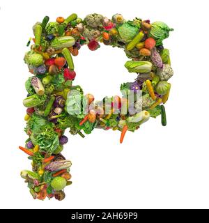 Lettre P, les légumes font. Le rendu 3D isolé sur fond blanc Banque D'Images