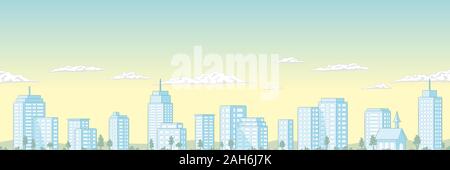 Summer cityscape panorama. Dessiner à main vector illustration avec des calques distincts. Illustration de Vecteur