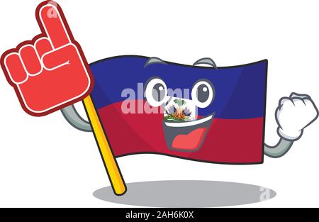 Haïti drapeau défiler mascot cartoon style avec doigt de mousse Illustration de Vecteur