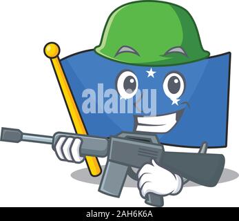 Une mascotte de la Micronésie drapeau de l'Armée de défilement avec machine gun Illustration de Vecteur