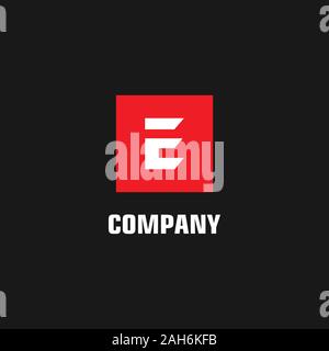 Lettre E 2002 Logo Design Modèle, noir, fort, Rectangle, Carré, Concept Logo rouge, fond noir, simple et propre, forte et Bold Illustration de Vecteur