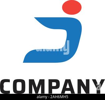 Lettre D ou J 2002 Company Logo Design Template avec Résumé Les gens s'assoient, Lettermark Logo Logotype, Police, concept abstrait Abjad, initiale Illustration de Vecteur