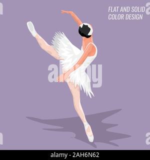 Petite ballerine en blanc debout sur les orteils de la danse. Cartoon style Vector illustration. Illustration de Vecteur