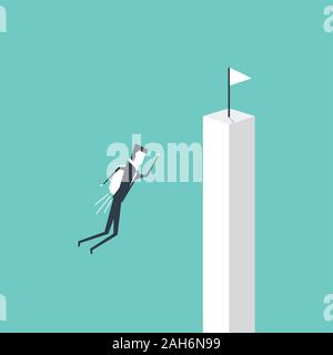 Businessman flying pour drapeau blanc sur la falaise, vision de l'entreprise concept dessin animé. Illustration de Vecteur