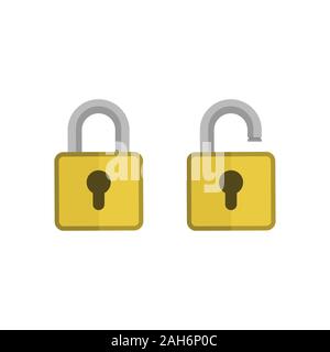 Blocage ouvert et serrure fermée vector icons isolé sur fond blanc. Illustration de Vecteur