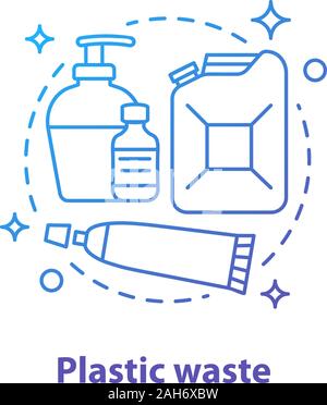 Les déchets plastiques concept icône. Le tri des ordures idée fine ligne illustration. Les paquets. Les bouteilles en plastique, pots, conteneurs. Dessin vectoriel aperçu isolés Illustration de Vecteur