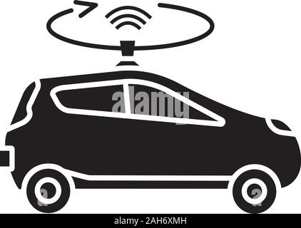 Voiture autonome avec lidar icône glyphe. Voiture intelligente avec capteur de toit ou d'un appareil photo. Mode automatique intelligent avec le pilote automatique. La conduite de l'automobile. Vehic sans conducteur Illustration de Vecteur
