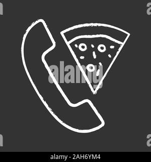 Livraison de pizza appel icône Chalk. Service de livraison de nourriture. Combiné avec la pizza. Vector illustration tableau isolé Illustration de Vecteur