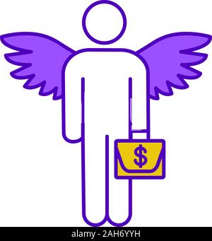 L'icône de couleur d'investisseurs providentiels. Business Angel. Des investisseurs informels. L'investissement. Fondateur. Businessman with briefcase et les ailes. Vector illustration isolé Illustration de Vecteur