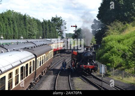 Train à vapeur sur la Severn Valley Railway, au cours d'un week-end 1940, Shropshire, Angleterre Banque D'Images