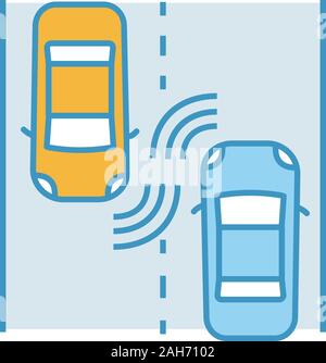 Les voitures autonomes sur l'icône couleur de la route. Radar automatique sans conducteur capteur de présence d'autres véhicules. La conduite de l'automobile. Véhicule intelligent. Smart. Je Illustration de Vecteur