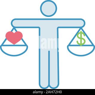 L'éthique des affaires l'icône de couleur. Dilemme. L'amour ou l'argent de décision. Faire des choix. Bonne ou mauvaise décision. L'honnêteté, la morale. Balance de la justice avec un dollar Illustration de Vecteur
