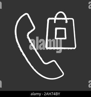Appel de confirmation de commande icône Chalk. Payer par appel. La livraison des achats. Combiné avec votre panier. Appel de vente. Informations de commande. Vecteur isolé cha Illustration de Vecteur