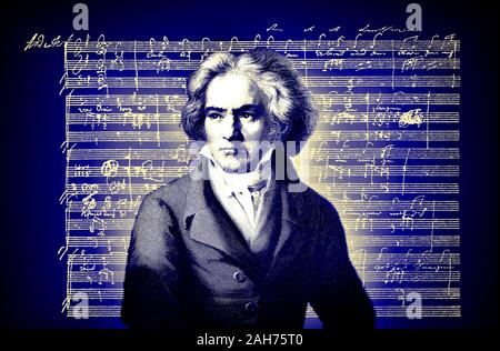 La notation musicale, chanson d'amour, Zärtliche Liebe, 1795, Ludwig van Beethoven, compositeur allemand, 1770 -1827 Banque D'Images