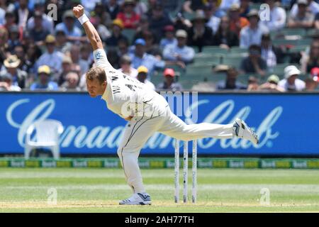 Melbourne, Australie. Dec 26, 2019. 26 décembre 2019 ; terrain de cricket de Melbourne, Melbourne, Victoria, Australie ; test international de cricket, de l'Australie contre la Nouvelle-Zélande, le test 2, Jour 1 ; Neil Wagner, de bols de Nouvelle-Zélande - usage éditorial : Action Crédit Plus Sport Images/Alamy Live News Banque D'Images