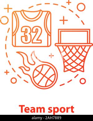 Concept de basket-ball. Sport d'équipe idée fine ligne illustration. Ballon de basket-ball, cour, t-shirt. Dessin vectoriel aperçu isolés Illustration de Vecteur