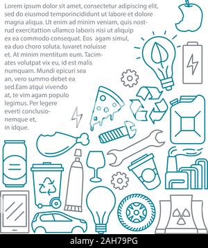 Page de l'article recyclage des déchets modèle de scénario. Les questions écologiques. Brochure, magazine, brochure design avec icônes linéaire et les zones de texte. Corbeille de tri. P Illustration de Vecteur