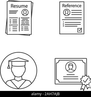 Reprendre l'ensemble des icônes linéaire. CV, lettre de référence, l'éducation, certificat. Fine ligne contour des symboles. Illustrations vectorielles contours. Stro modifiable Illustration de Vecteur