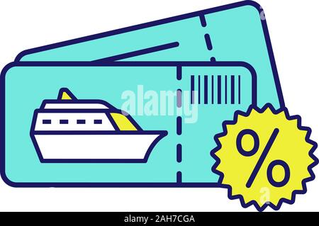 Affaire de croisière bon marché l'icône de couleur. Votre croisière. Les excursions, tours certificat cadeau. Voyages de dernière minute. Vector illustration isolé Illustration de Vecteur