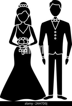 Époux et icône de glyphe. Cérémonie de mariage. Senior. Tout couple marié. Fiancé, fiancée. L'agence de mariage. Symbole de Silhouette. L'espace négatif. Illustration de Vecteur