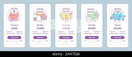 Abonnement de remise en forme de l'application mobile d'intégration des prix des écrans. Procédure pas à pas les pages d'un site web templates. Les coûts d'adhésion de salle de gymnastique. Les plans tarifaires comme suit. P Smartphone Illustration de Vecteur