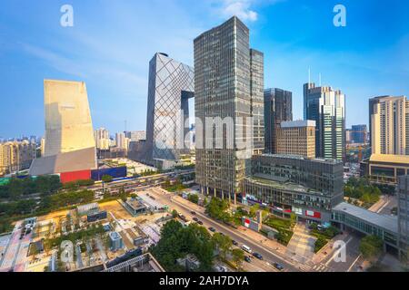 Beijing, Chine CBD sur les toits de la ville dans l'après-midi. Banque D'Images