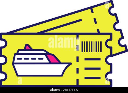 Bateau de croisière billets icône couleur. Les excursions, tours. Paquebot, bateau d'embarquement. Vector illustration isolé Illustration de Vecteur