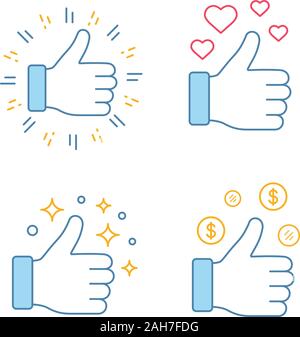 Comme l'ensemble des icônes de couleur. Thumbs up, le succès financier. Bon, Bon, ok les gestes de la main. Vote des médias sociaux. 0, le classement. Illustrations vectorielles Illustration de Vecteur