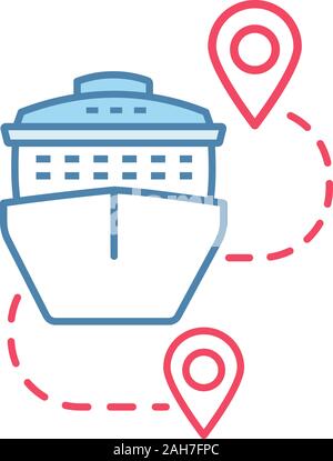 Les itinéraires de croisière l'icône de couleur. Les destinations de voyage. Bateau de croisière avec la carte indique. Voyage, voyage route planner. Itinéraire de voyage. Vecteur isolé illustr Illustration de Vecteur