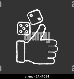 Craie jeu icône. Bonne chance. Thumbs up et dés. Les jeux de casino. Vector illustration tableau isolé Illustration de Vecteur