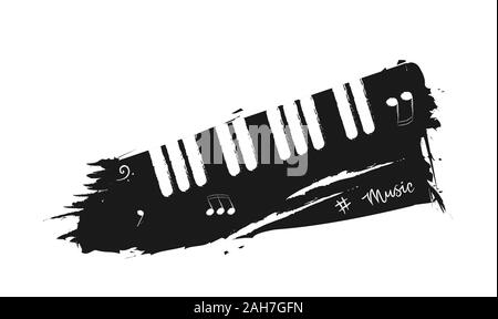 Fond musical dans le style d'un crayon. Le noir et blanc avec touches de piano notes de musique et les mots. Illustration de Vecteur