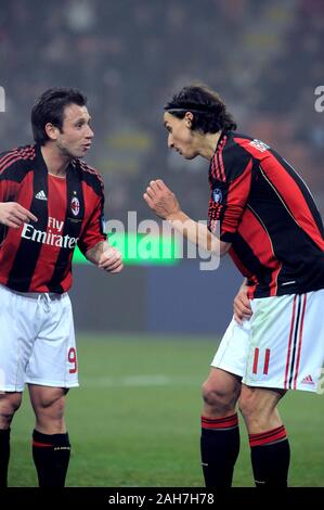 Milan, Italie, 01 février 2011, ' ' SAN SIRO Stadium, un championnat de football sérieux 2010/2011, l'AC Milan - SS Lazio : Antonio Cassano et Zlatan Ib Banque D'Images